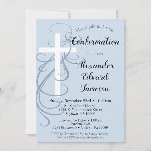 Blue Swirl Cross Confirmation Kaart (Voorkant)