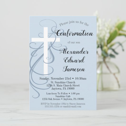 Blue Swirl Cross Confirmation Kaart (Staand voorkant)