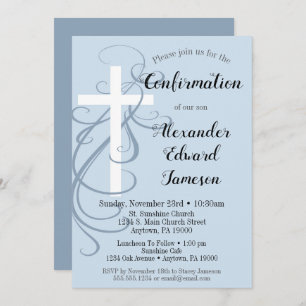 Blue Swirl Cross Confirmation Kaart