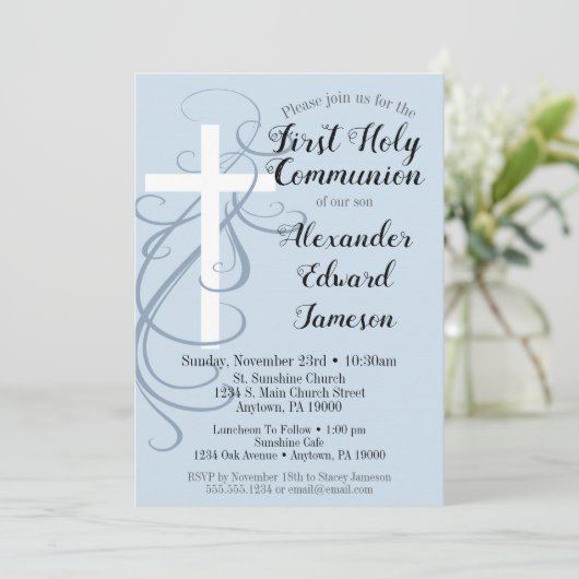 Blue Swirl Cross First Kaart (Staand voorkant)