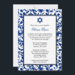 Blue Swirl Damask Bat Mitzvah Invitations Kaart<br><div class="desc">Nodig uw gasten bij uw Bat Mitzvah in stijl uit met deze elegante marineblauw en zwarte swirl damask uitnodiging. Stijlvol en formeel — Eenvoudig te personaliseren voor uw evenement!</div>