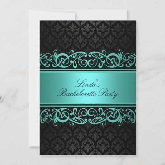 Blue Swirl Damask | Uitnodiging voor vrijgezellenf (Voorkant)