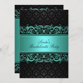 Blue Swirl Damask | Uitnodiging voor vrijgezellenf (Voorkant / Achterkant)