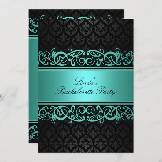 Blue Swirl Damask | Uitnodiging voor vrijgezellenf (Voorkant / Achterkant)