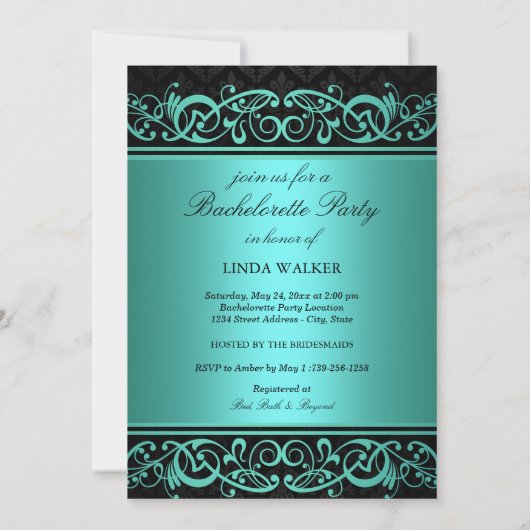 Blue Swirl Damask | Uitnodiging voor vrijgezellenf (Achterkant)