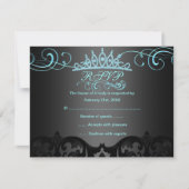 Blue Swirl Damask Verjaardag RSVP-kaart RSVP Kaartje (Voorkant)