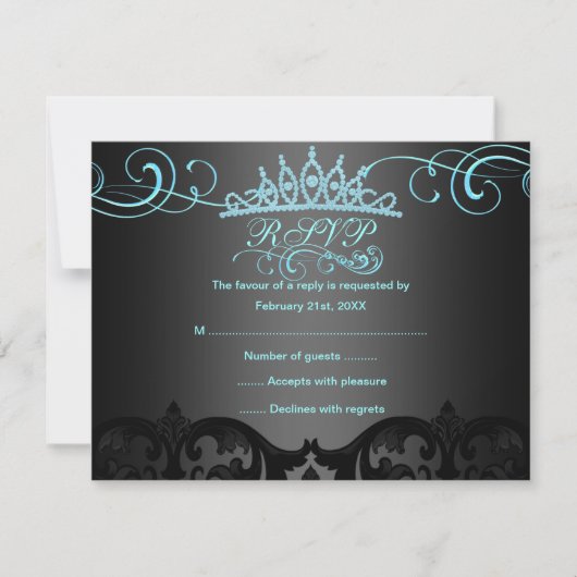 Blue Swirl Damask Verjaardag RSVP-kaart RSVP Kaartje (Voorkant)