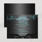 Blue Swirl Damask Verjaardag RSVP-kaart RSVP Kaartje (Voorkant / Achterkant)