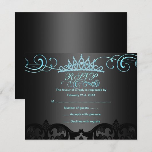 Blue Swirl Damask Verjaardag RSVP-kaart RSVP Kaartje (Voorkant / Achterkant)