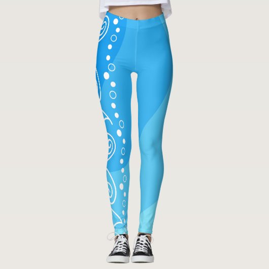 Blue Swirl Energy– Modern Abstract Fitness Style Leggings (Voorkant)
