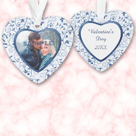 Blue Swirl Heart Valentijn Photo Template Ornament