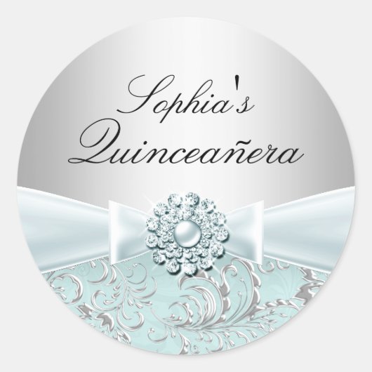Blue Swirl & Jewel Bow Quinceanera Sticker (Voorkant)
