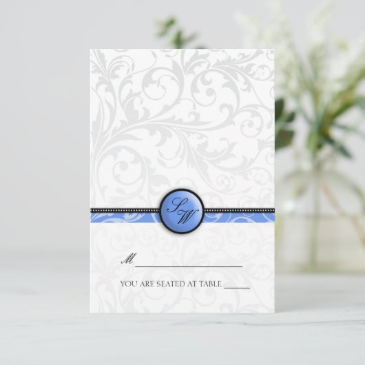 Blue Swirl Monogram Folders Tent Place Card Kaart (Staand voorkant)