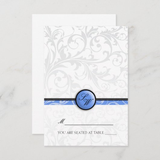 Blue Swirl Monogram Folders Tent Place Card Kaart (Voorkant / Achterkant)