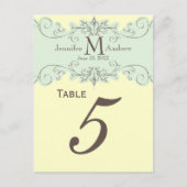 Blue Swirl Monogram Trouwtafel Aantal Kaarten (Voorkant)