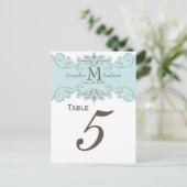Blue Swirl Monogram Trouwtafel Aantal Kaarten (Staand voorkant)