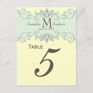 Blue Swirl Monogram Weddenschap Tabelnummer kaarte Briefkaart