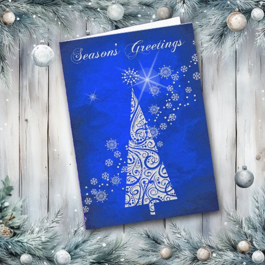 Blue Swirl Retro Pattern Kerstboom Kaart