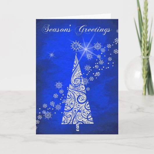 Blue Swirl Retro Pattern Kerstboom Kaart (Voorkant)