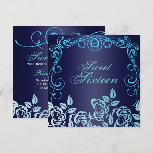 Blue Swirl Rozen Sweet 16 Verjaardagsuitnodiging Kaart (Voorkant / Achterkant)