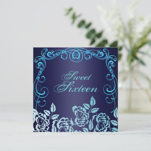Blue Swirl Rozen Sweet 16 Verjaardagsuitnodiging Kaart (Staand voorkant)