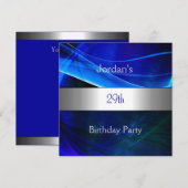 Blue Swirl Silver Trim 29th Birthday Party Kaart (Voorkant / Achterkant)