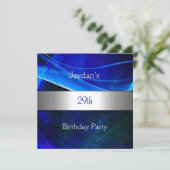 Blue Swirl Silver Trim 29th Birthday Party Kaart (Staand voorkant)