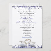 Blue Swirl Swan Tortelduifjes Wedding Kaart (Achterkant)