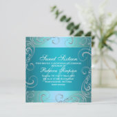 Blue Swirl Sweet Sixteen Verjaardag Uitnodiging (Staand voorkant)