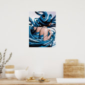 Blue Swirl Vrouw Model Poster Print Wandkunst (Keuken)