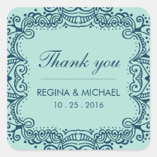 Blue Swirl Wedding Favor Dank je Sticker