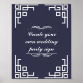 Blue Swirl White Border Wedparty Sign Poster (Voorkant)
