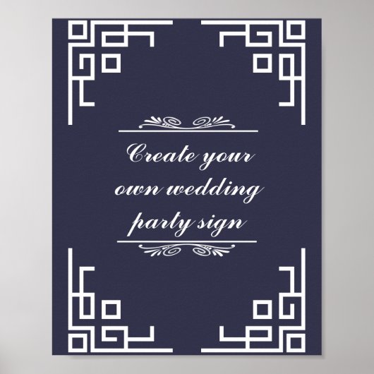 Blue Swirl White Border Wedparty Sign Poster (Voorkant)
