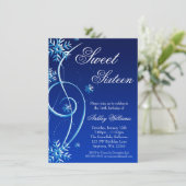 Blue Swirl Winter Wonderland Sweet 16 Kaart (Staand voorkant)