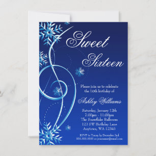 Blue Swirl Winter Wonderland Sweet 16 Kaart