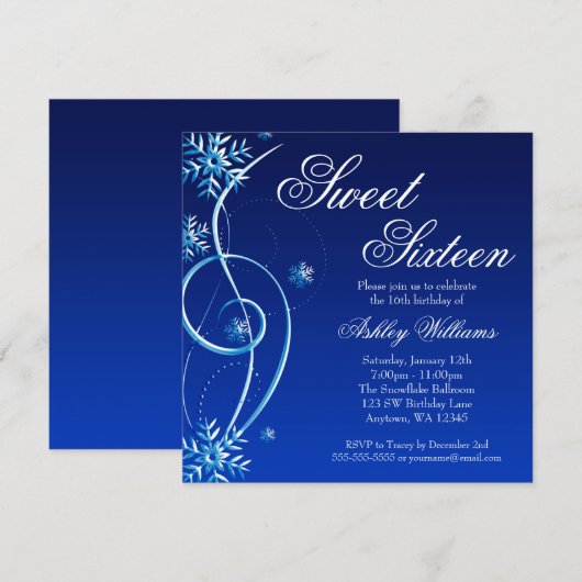 Blue Swirl Winter Wonderland Sweet 16 Kaart (Voorkant / Achterkant)