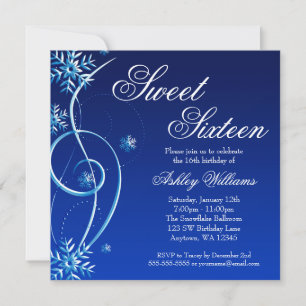 Blue Swirl Winter Wonderland Sweet 16 Kaart