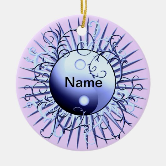 Blue Swirl Yin Yang Keramisch Ornament (Voorkant)
