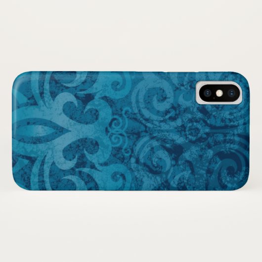 Blue Swirling Damask Patroon Case-Mate iPhone Case (Achterkant (horizontaal))