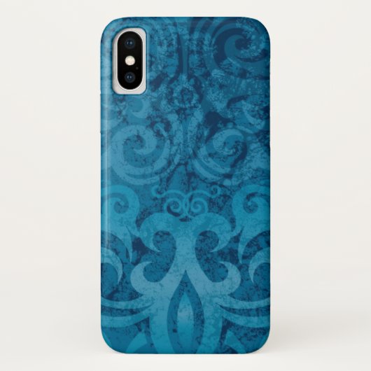 Blue Swirling Damask Patroon Case-Mate iPhone Case (Achterkant)