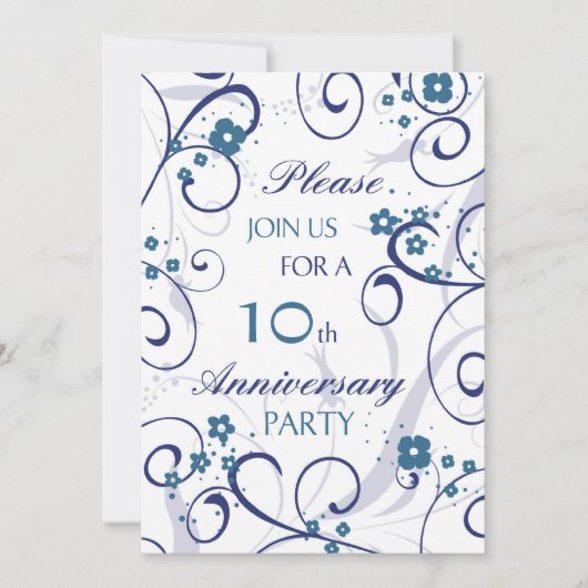 Blue Swirls 10th Jubileum Party Invitation Kaart (Voorkant)