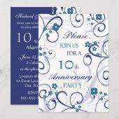 Blue Swirls 10th Jubileum Party Invitation Kaart (Voorkant / Achterkant)