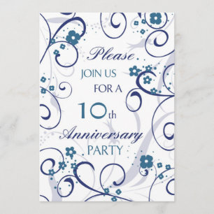 Blue Swirls 10th Jubileum Party Invitation Kaart