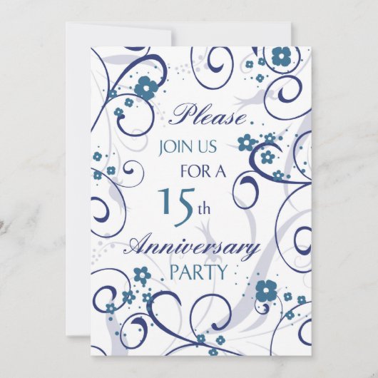 Blue Swirls 15th Jubileum Party Invitation Kaart (Voorkant)