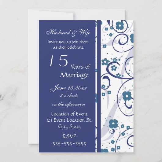 Blue Swirls 15th Jubileum Party Invitation Kaart (Achterkant)