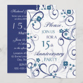 Blue Swirls 15th Jubileum Party Invitation Kaart (Voorkant / Achterkant)
