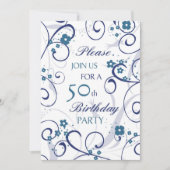Blue Swirls 50th Birthday Party Invitation Card Kaart (Voorkant)