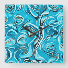 Blue Swirls Abstract Paint Digital Vierkante Klok