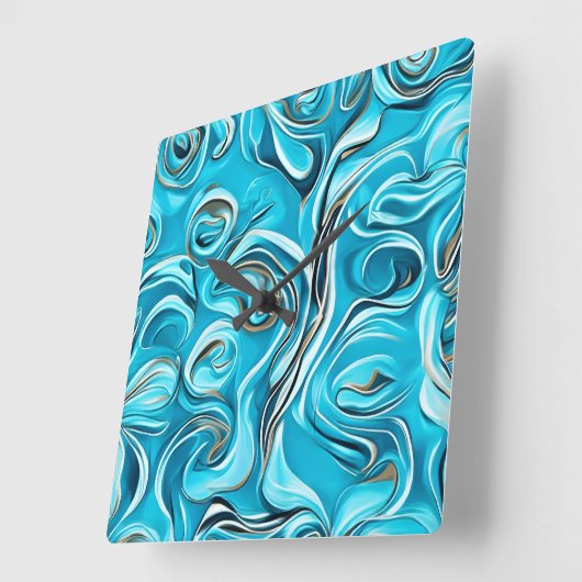 Blue Swirls Abstract Paint Digital Vierkante Klok (Hoek)
