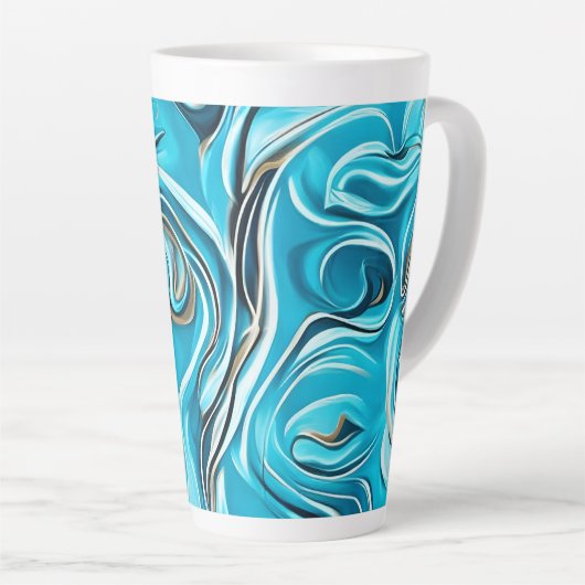 Blue Swirls Digital AI-Generated Abstract Latte Mok (Rechterhoek)